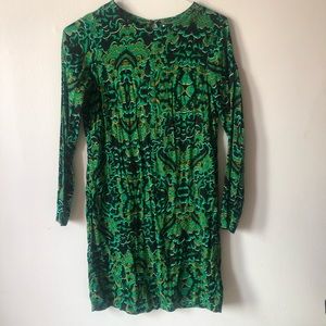 ❤️H&M Forest Green Paisley Dress Viscose Long Sleeve Size 4